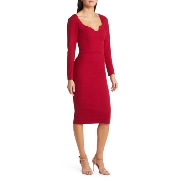 NWT Dress The Population Sonia Long Sleeve Dress in Garnet Red Size Medium - Picture 1 of 8